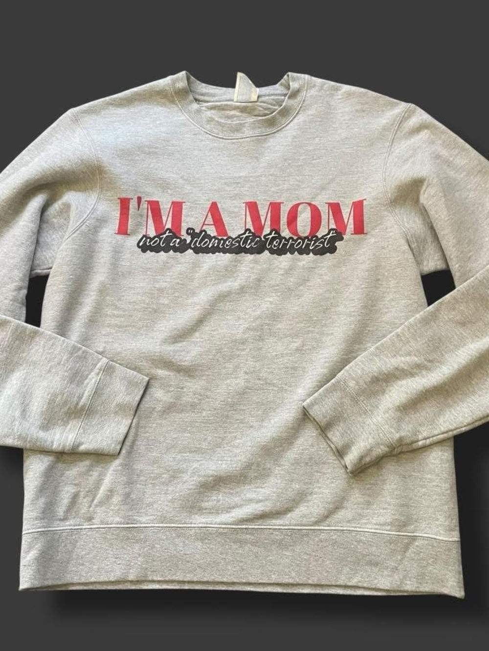 I’m A Mom Not A Domestic Terrorist Graphic Sweatshirt Women’s Gray Crewneck